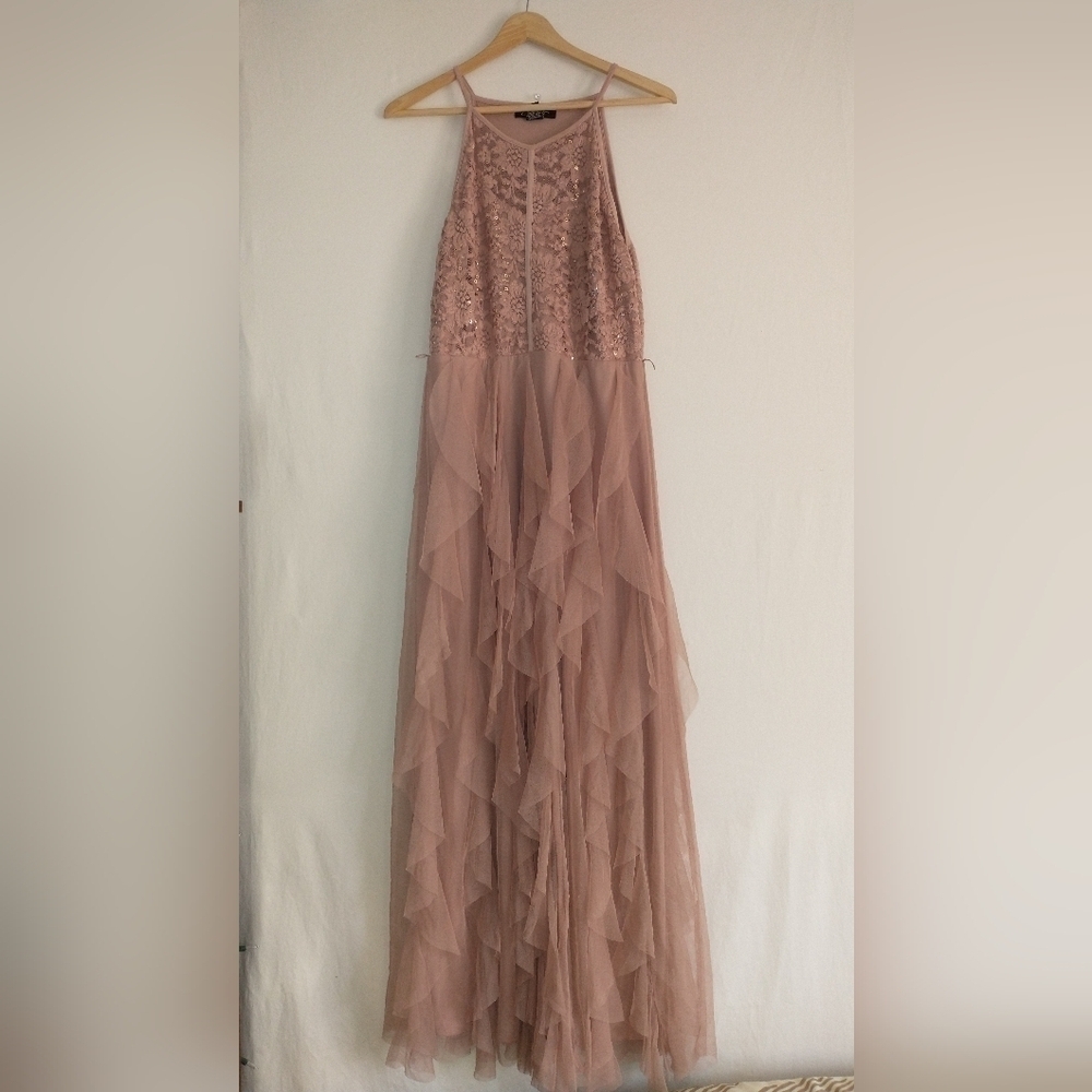 Sleeveless Blush Maxi Dress with Lace Bodice - Picture 2 of 6